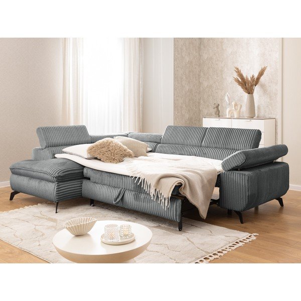 Divano angolare grigio (con penisola a sinistra/a L) con rivestimento in velluto a coste Marbeya  – Ropez-image-4