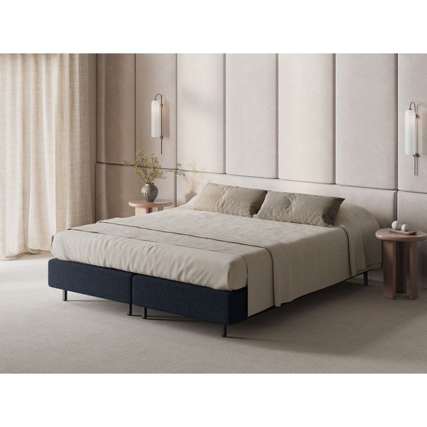 Letto matrimoniale imbottito blu scuro senza testiera 140x200 cm Whale – Micadoni -image-1