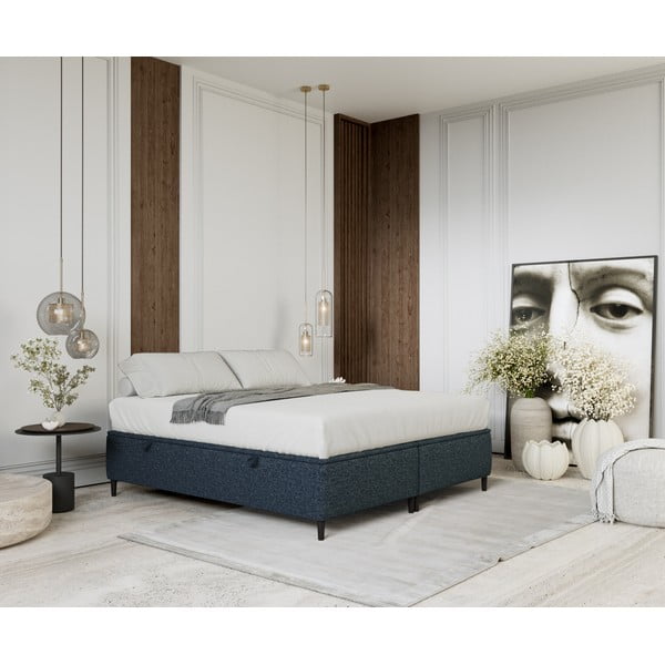 Letto matrimoniale imbottito blu scuro con contenitore 160x200 cm Tate - Maison de Rêve-image-1