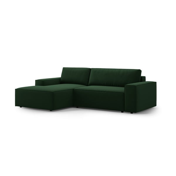 Divano angolare verde scuro allungabile/con contenitore (con penisola a sinistra/con chaise lounge) con rivestimento in velluto Jodie – Micadoni -image-3