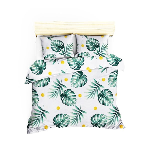 Set con copriletto e federa bianco/verde con rivestimento trapuntato 200x220 cm Kapitone Monstera – Mijolnir
