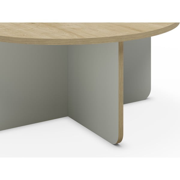 Tavolino da salotto rotondo in verde chiaro/di colore naturale con piano effetto rovere ø 80 cm Hillary – Marckeric-image-3