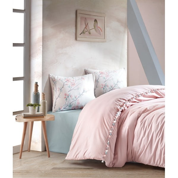 Biancheria da letto in cotone rosa cipria con lenzuolo Cotton Box , 200 x 220 cm Linda - Mijolnir