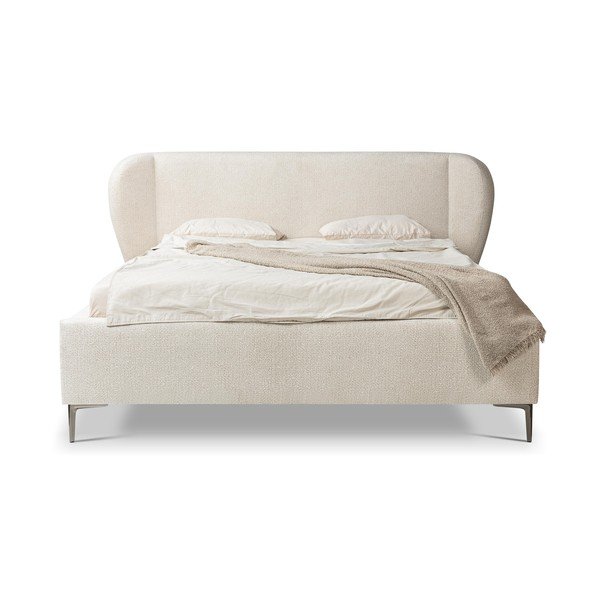 Letto matrimoniale imbottito beige con rete inclusa 160x200 cm Makana – Makamii-image-2