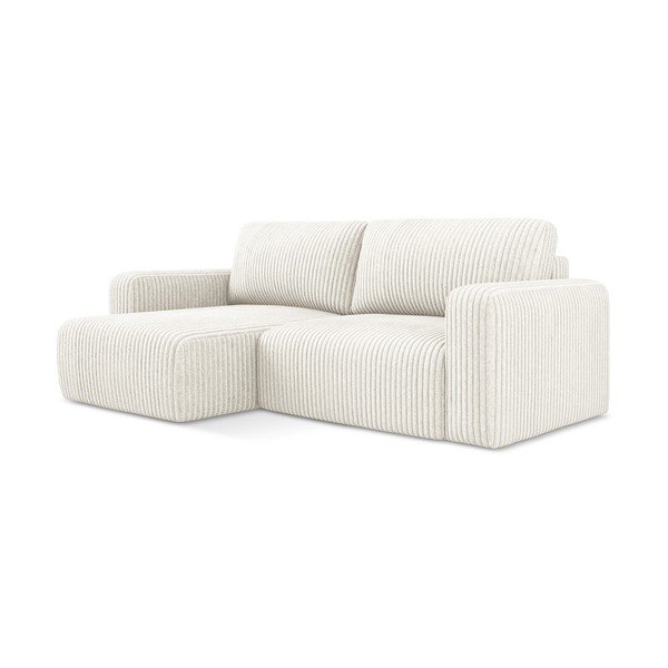 Divano angolare color crema allungabile/con contenitore (con penisola a sinistra/con chaise lounge) con rivestimento in velluto a coste Kona – Makamii-image-2
