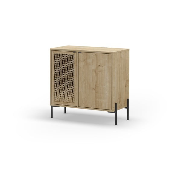 Cassettiera bassa in rovere decorato in colore naturale 80x80 cm Inca - Marckeric-image-4