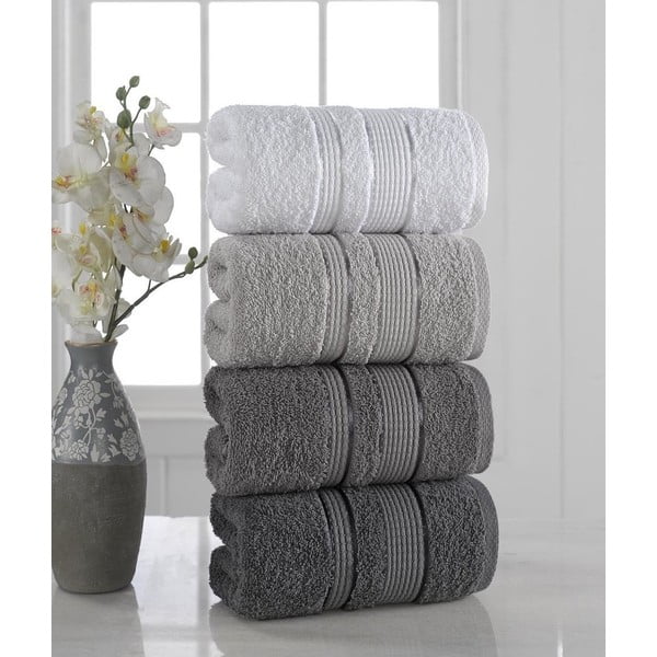 Set di 4 asciugamani in puro cotone grigio, 50 x 85 cm Soft - Cotton Pure