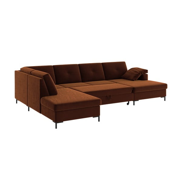 Divano letto a U in velluto arancione scuro, angolo sinistro Moor - Ghado-image-4
