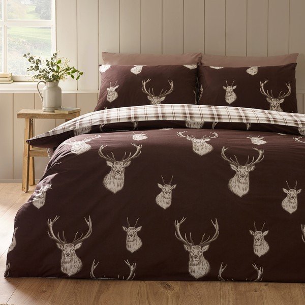 Set copripiumino e federa marrone scuro per letto singolo 135x200 cm Stag – Catherine Lansfield-image-3