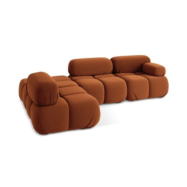 Divano angolare componibile arancione (con penisola a sinistra) con rivestimento in velluto Lokua – Makamii-image-4