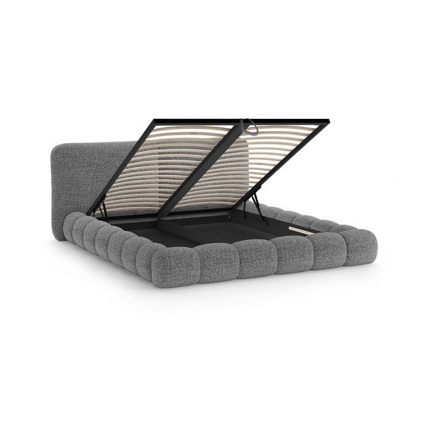 Letto matrimoniale imbottito grigio scuro con contenitore con rete inclusa 160x200 cm Solange – Micadoni -image-3