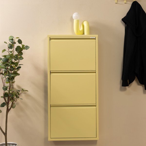 Scarpiera giallo chiaro in acciaio con ante ribaltabili/da parete 50x103x15 cm Billy – Spinder Design-image-1