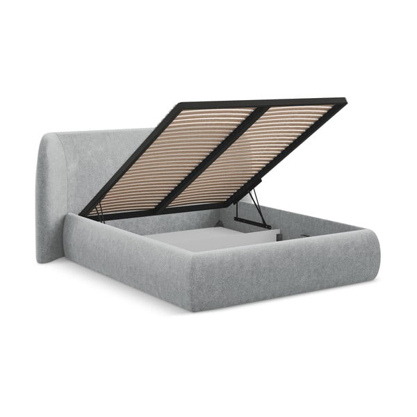 Letto matrimoniale imbottito grigio chiaro con vano contenitore con griglia 160x200 cm Hauke - Makamii-image-2