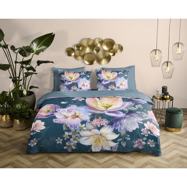 Set copripiumino e federa blu in raso di cotone per letto matrimoniale/per letto esteso 200x220 cm Mirery – Descanso-image-1