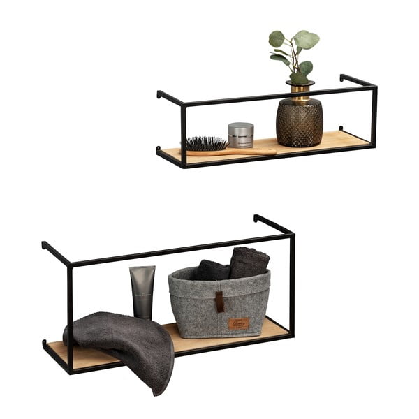 Set di 2 mensole in pino con struttura in metallo nero Pezzi, lunghezza 55 cm Geo - Wenko-image-4