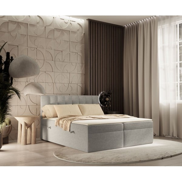 Letto boxspring grigio chiaro con contenitore 160x200 cm Novento - Maison de Rêve-image-4