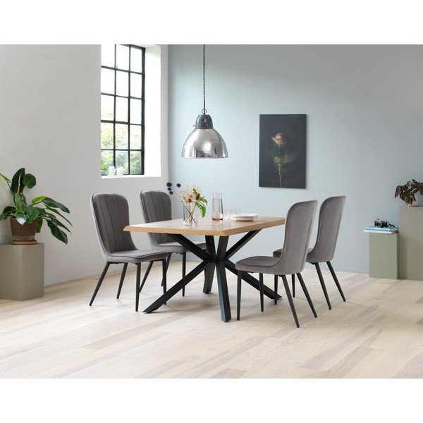 Tavolo da pranzo con piano in rovere decorato in colore naturale 90x160 cm Arno - Unique Furniture-image-1