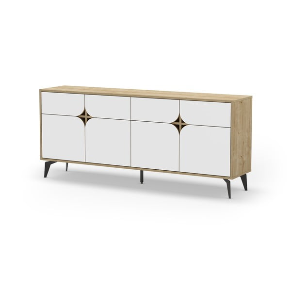 Cassettiera bassa in rovere decorata in bianco e naturale 185x79 cm Nola - Marckeric-image-2