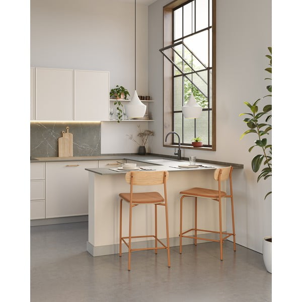 Set di 2 sgabelli da bar in colore rosso e naturale (altezza seduta 66 cm) Adriana - Marckeric-image-1