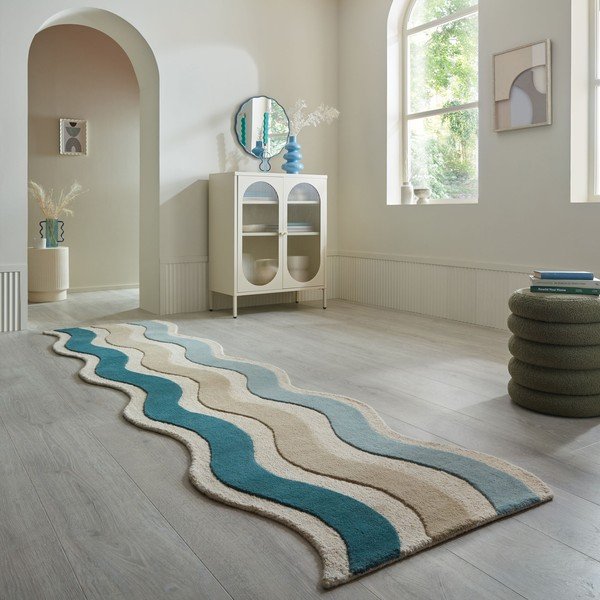 Passatoia blu in lana tessuta a mano 80x300 cm Cascade Wool – Flair Rugs-image-1