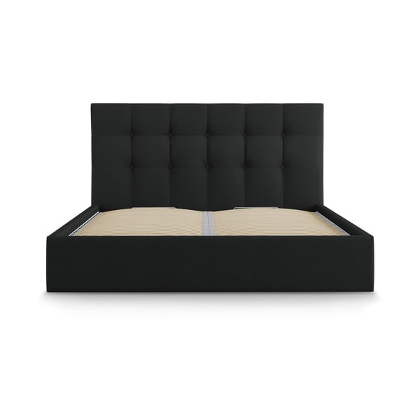 Letto matrimoniale imbottito nero con contenitore con griglia 180x200 cm Nerin - Mazzini Beds-image-2