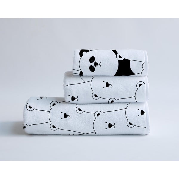 Set di asciugamani e teli da bagno in spugna bianca/nera 3 pezzi 130x60 cm Find the Panda - Madre Selva