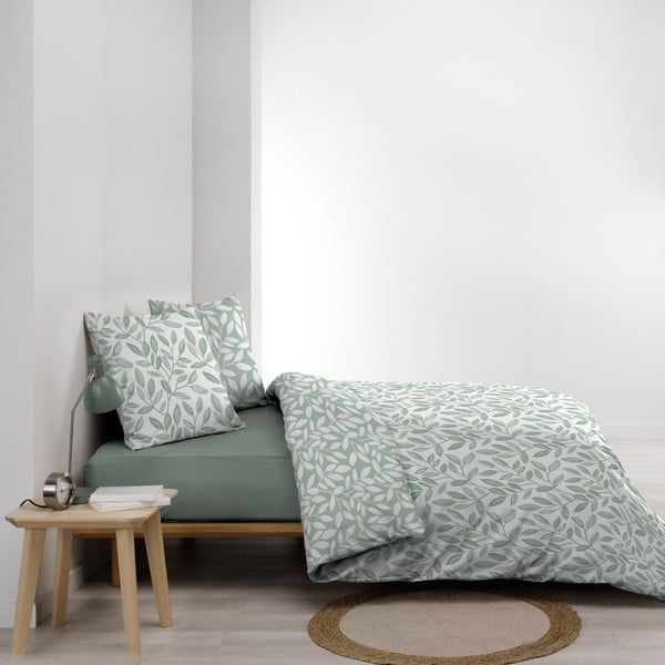 Set copripiumino e federa bianco/verde in microfibra per letto matrimoniale ed esteso 240x220 cm Sequoia – douceur d'intérieur-image-4
