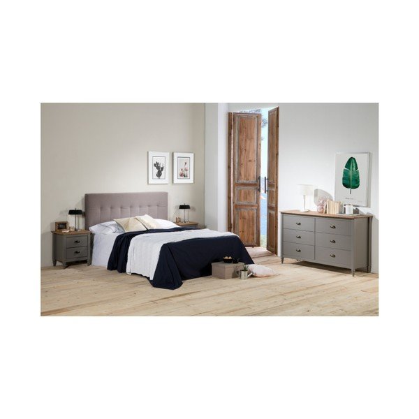 Comodino in legno di pino massiccio grigio con 2 cassetti Joyce - Marckeric-image-1