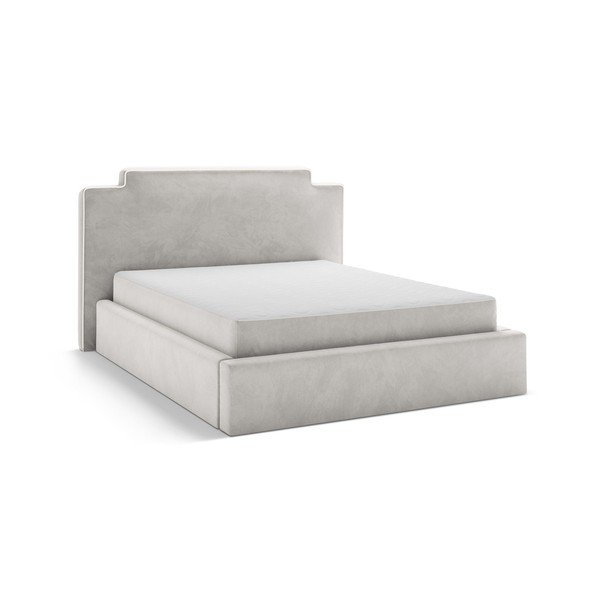 Letto matrimoniale imbottito grigio chiaro con contenitore con rete inclusa 140x200 cm Princess – Micadoni -image-1