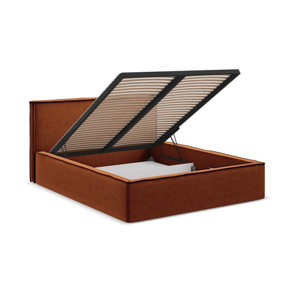 Letto matrimoniale imbottito in terracotta con contenitore con griglia 140x200 cm Anani - Makamii-image-2