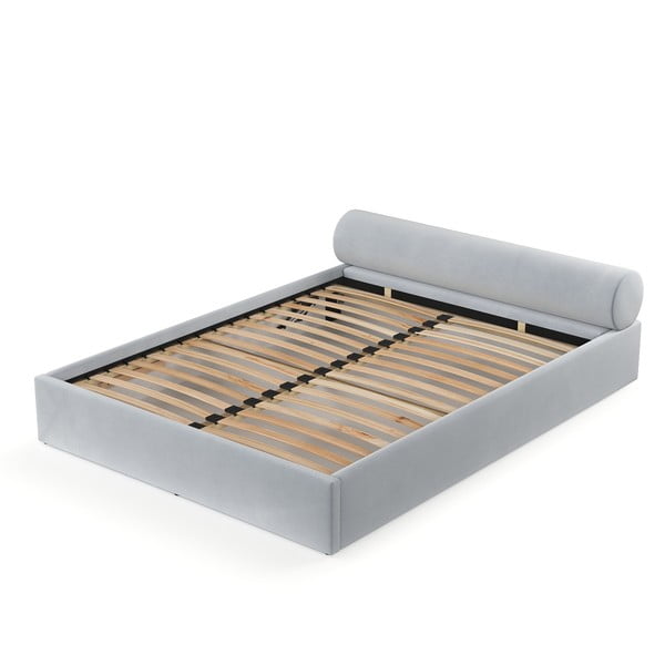 Letto matrimoniale imbottito grigio chiaro con contenitore e rete inclusi 200x200 cm Solvo – Maison de Rêve-image-2