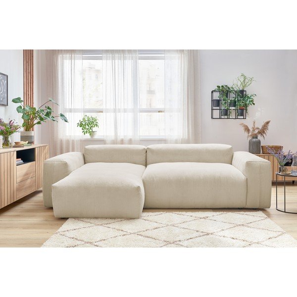 Divano angolare in velluto a coste beige (angolo sinistro) Lafayette - Bobochic Paris-image-1