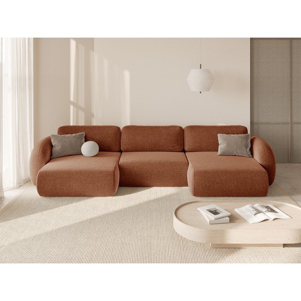 Divano angolare color mattone allungabile/con contenitore (a U) con rivestimento in ciniglia Tonale – Cosmopolitan Design-image-1