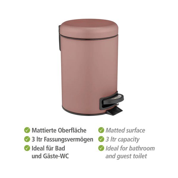 Cestino per la spazzatura color salmone in acciaio con pedale 3 l Leman – Wenko-image-2
