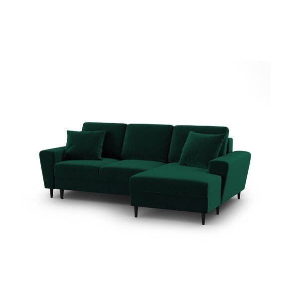 Divano angolare verde allungabile e con contenitore (con penisola a destra/con chaise lounge) con rivestimento in velluto Kyoto – Cosmopolitan Design-image-1