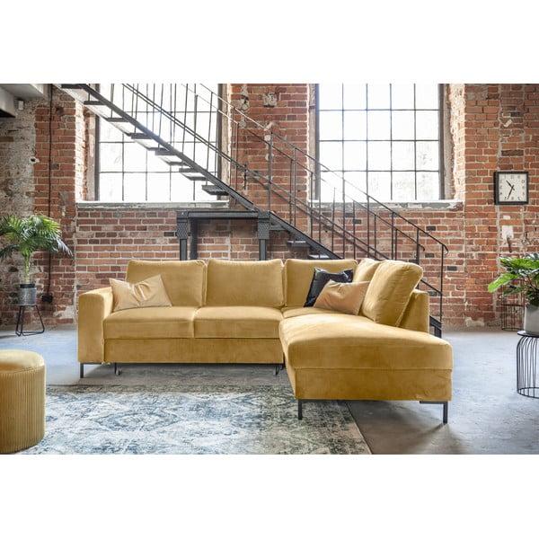 Divano letto angolare in velluto giallo (angolo destro) Lofty Lilly - Miuform-image-4