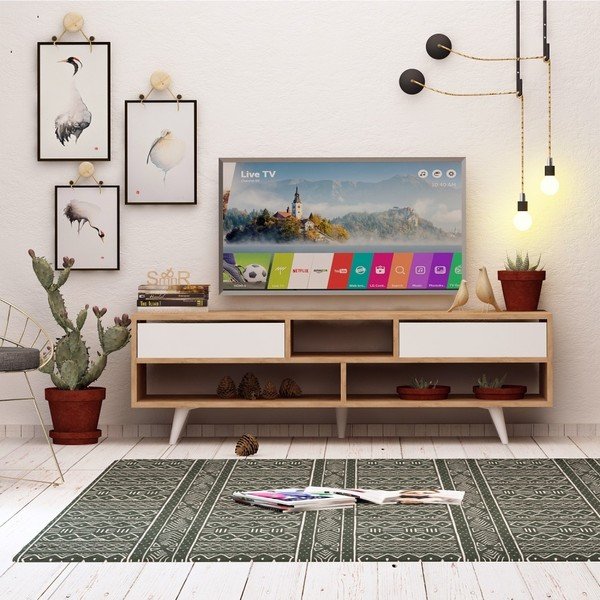 Tavolo TV bianco con dettagli in legno di quercia Garetto Glasgow - Mod Design-image-1