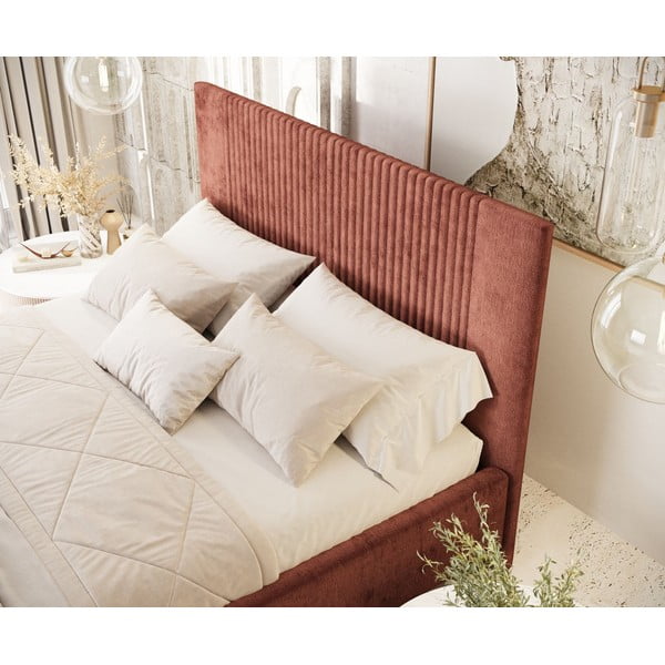 Letto matrimoniale imbottito color mattone con contenitore con rete inclusa 140x200 cm Etero – Maison de Rêve-image-4