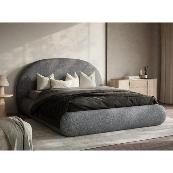 Letto matrimoniale imbottito grigio con contenitore con rete inclusa 160x200 cm Maumere – Maison de Rêve-image-1