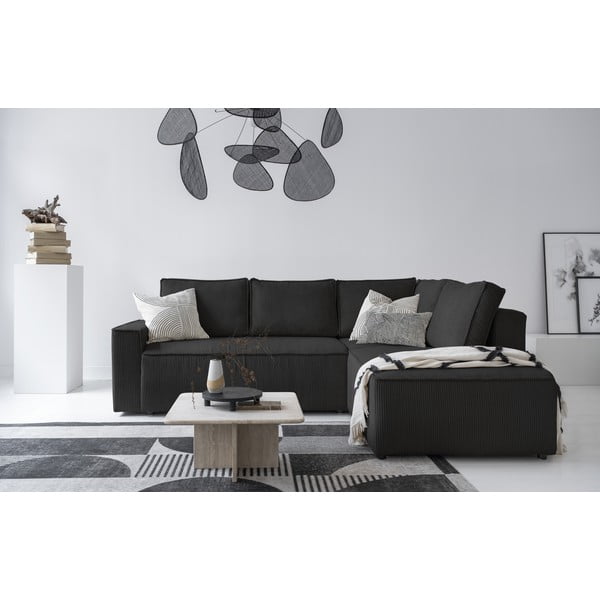 Divano letto angolare in velluto a coste color antracite Brave Dave - Miuform-image-4