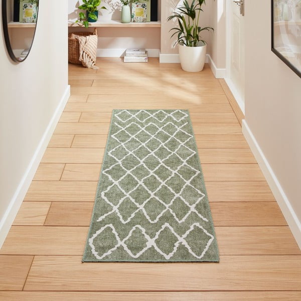Passatoia verde lavabile 61x170 cm Coral Green – Think Rugs-image-1