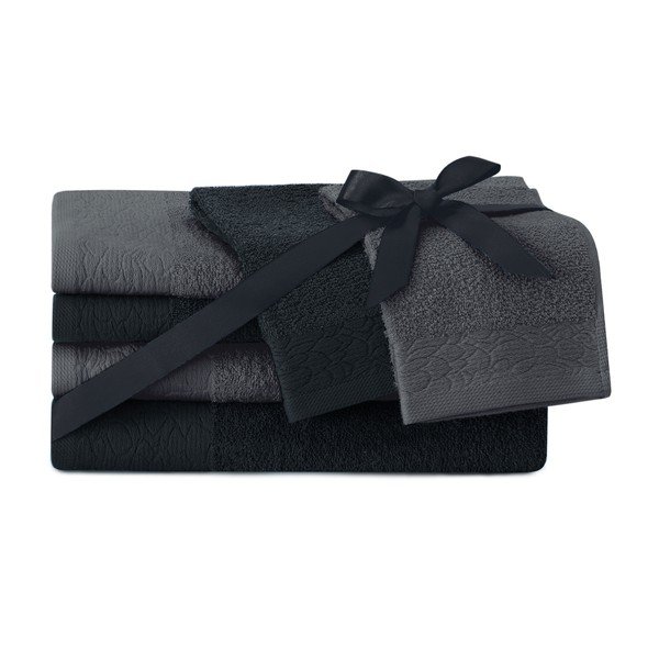 Set di asciugamani per viso e corpo tipo terry neri/grigi in cotone 6 pz Flos – Restilo-image-1