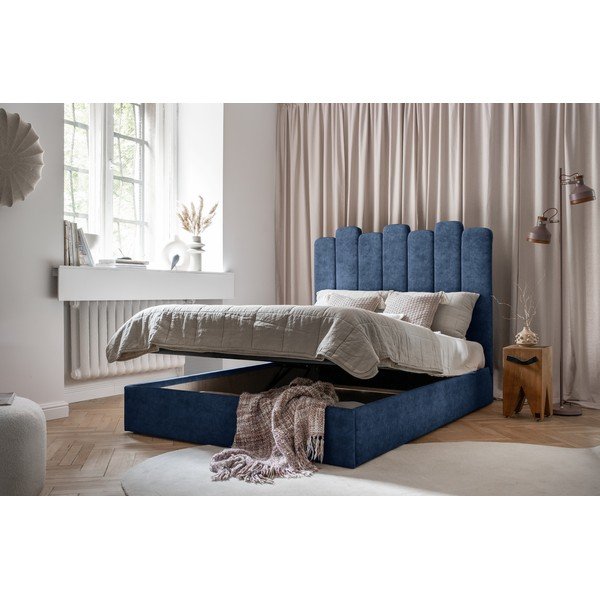Letto matrimoniale imbottito blu con vano contenitore con griglia 140x200 cm Dreamy Aurora - Miuform-image-4