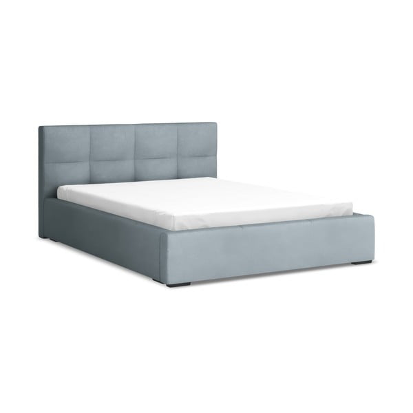 Letto matrimoniale imbottito azzurro in velluto con contenitore con rete inclusa 140x200 cm Hiko – Makamii
