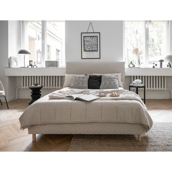 Letto matrimoniale imbottito beige con rete 180x200 cm Sleepy Luna - Miuform-image-2