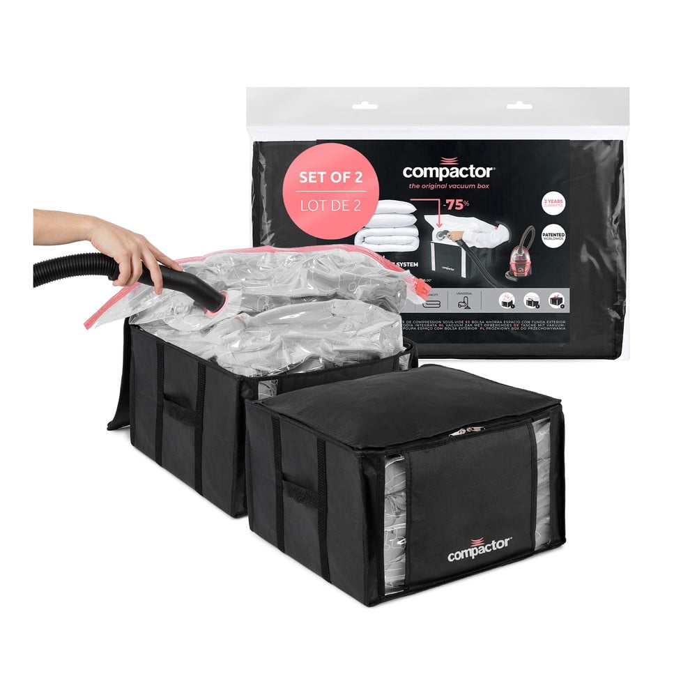 Set di organizer per vestiti sottovuoto/rinforzati in tessuto 2 pz 42x25x25 cm Black Edition – Compactor | Scatole porta abiti