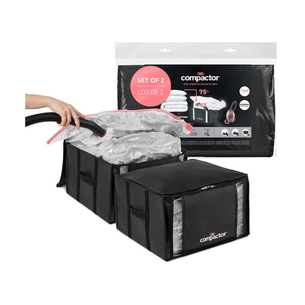 Set di organizer per vestiti sottovuoto/rinforzati in tessuto 2 pz 42x25x25 cm Black Edition – Compactor