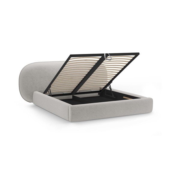 Letto matrimoniale imbottito grigio chiaro con contenitore con rete inclusa 180x200 cm Ovalo – Micadoni -image-2