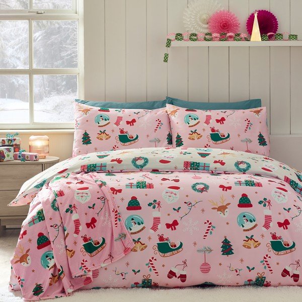 Set copripiumino e federa per letto singolo 135x200 cm Christmas Happy Holidays – Catherine Lansfield-image-3