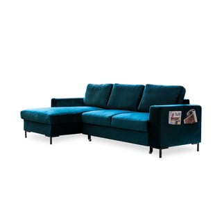 Divano letto angolare in velluto color petrolio (angolo sinistro) Lofty Lilly - Miuform